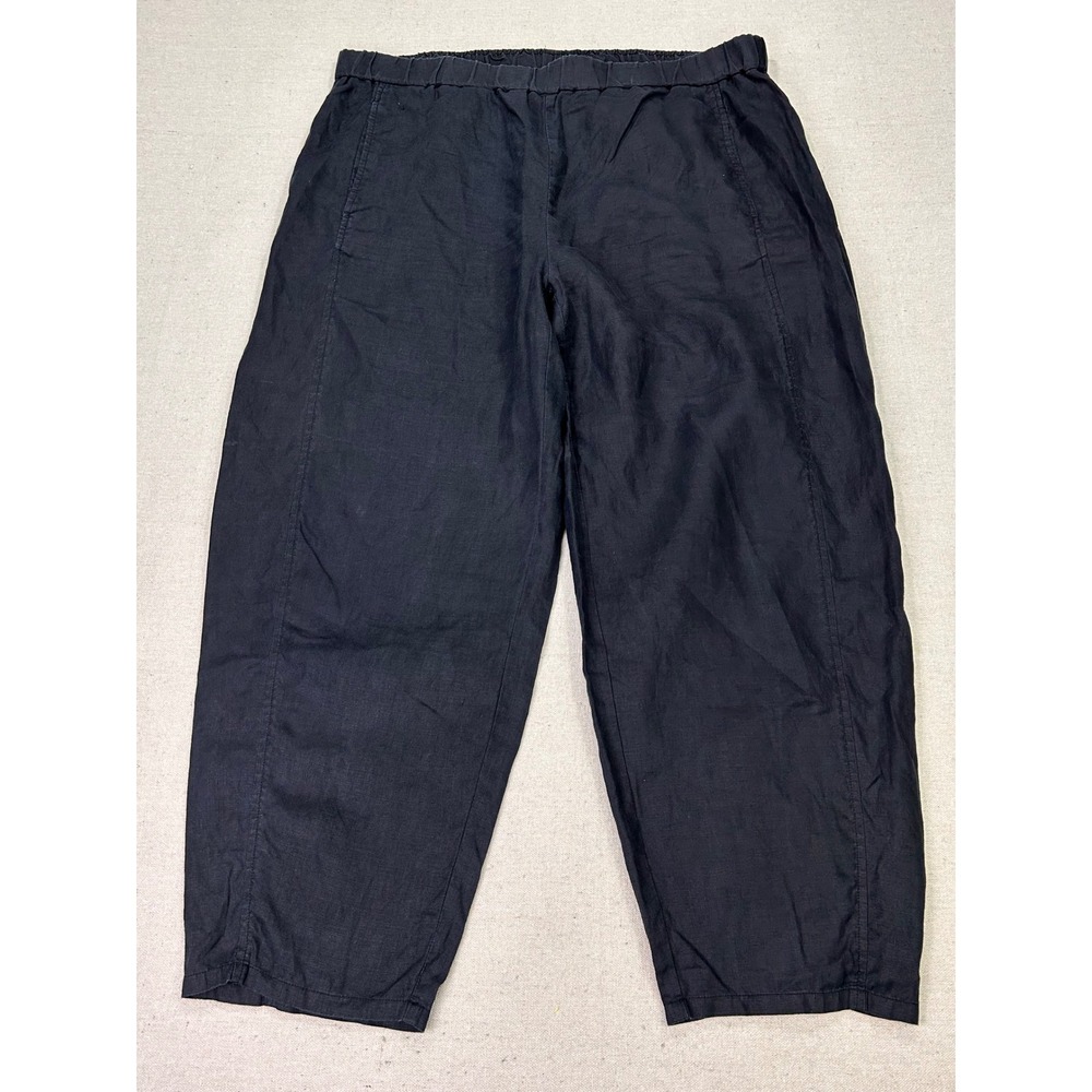 Eileen Fisher Womens XL Linen Lantern Pants Navy Blue Elastic Waist Tapered Leg